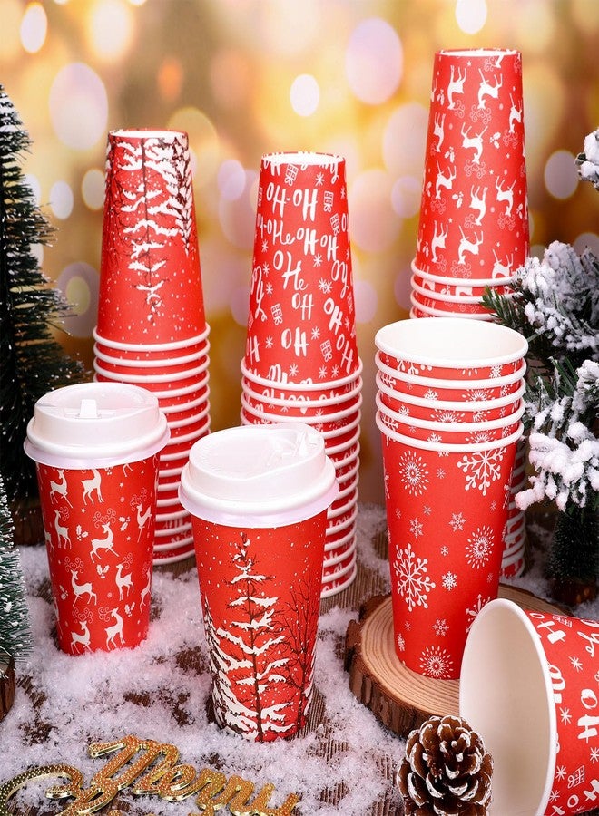 JarThenaAMCS مجموعة أكواب ورقية من JarThenaAMCS، 60 كوبًا مع غطاء، سعة 12 أونصة، لون أحمر، للاستخدام مرة واحدة، بنقشة الأيل والثلج والغابة، مثالية لمشروبات حفلات الشتاء وعيد الميلاد. - Image 4